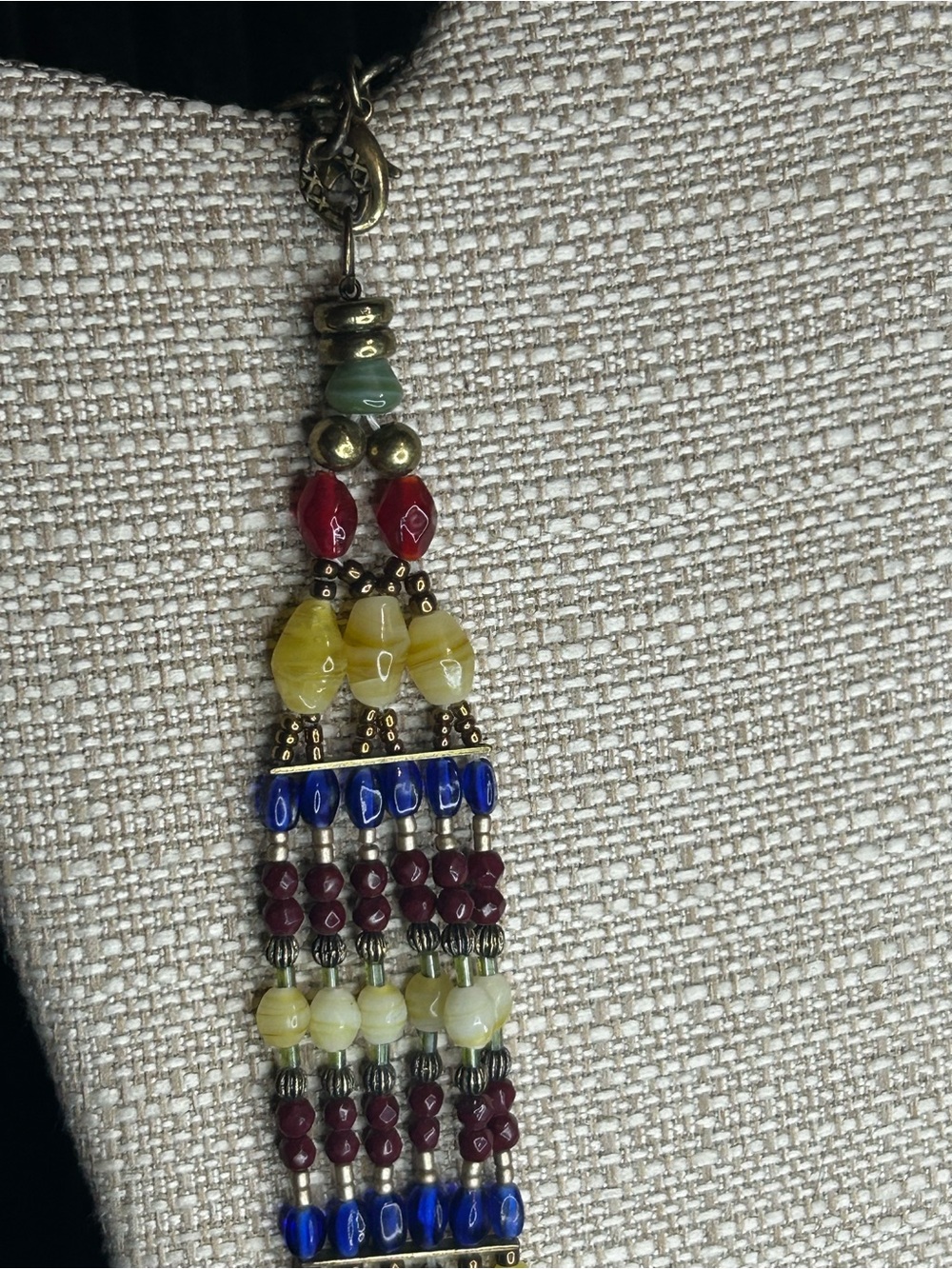 Coldwater Creek Red, Blue, Gold Multistrand Beaded Fringe Necklace - Picture 7 of 9